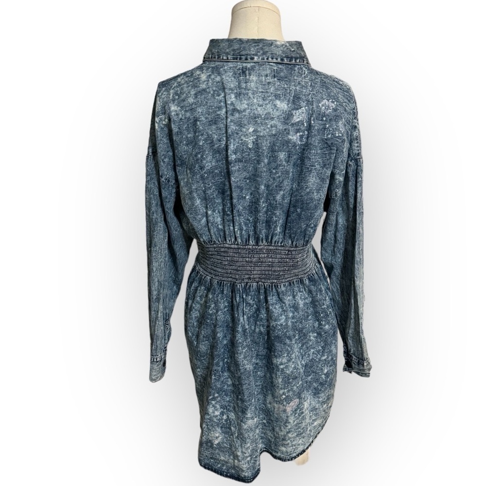 THRILL JEANS Acid Wash Denim Mini Dress Long Sleeve L Vintage Y2K 90’s Festival - Picture 4 of 7